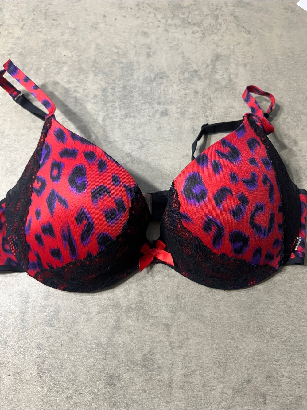 La SENZA Red & Purple Leopard Lace Plunge Bra